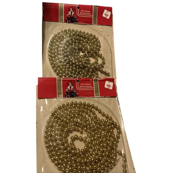 Vintage Gold Beaded Christmas Garland Santa Land 2 Packs - Picture 1 of 6